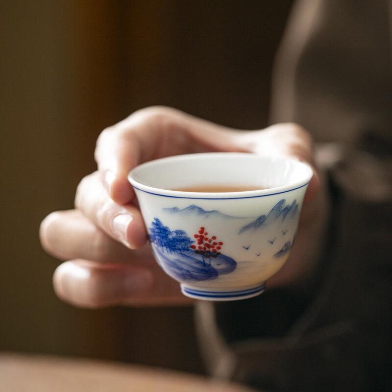 Blue and White Hand-painted Porcelain Teacup Set