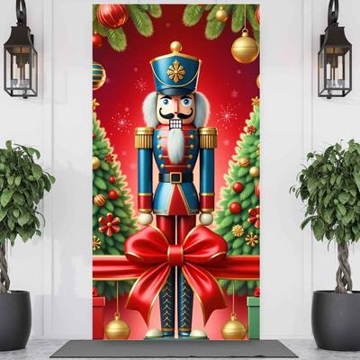 Christmas Nutcracker Door Cover Door Gingerbread Banner Xmas Outdoor Decoration for Front Door Porch Christmas Party Supplies
