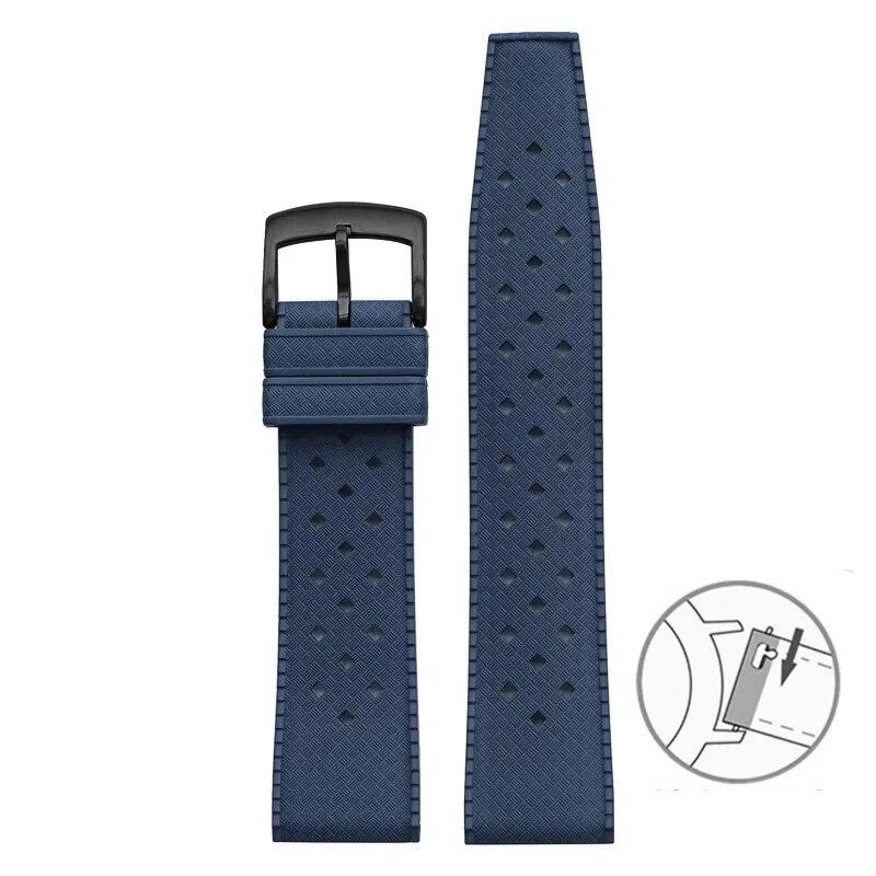 Fluorkautschukarmband, 20 mm, 22 mm, Schnellverschluss, sportlich, wasserdicht, atmungsaktiv, Löcher, FKM-Fluorkautschuk-Ersatzarmband für Männer und Frauen