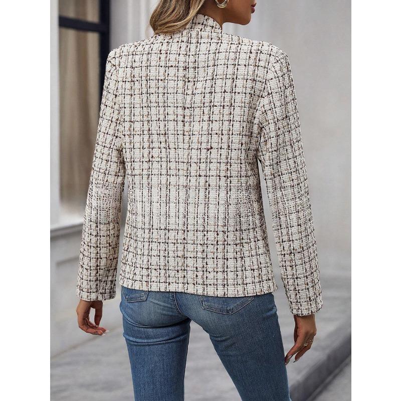 YYFS Women's Fashion Casual Plaid Print Autumn Winter Long Sleeve Jackets & Coats