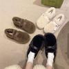 Thick-soled one-pedal white plush European plush shoes Children wear plush 2025 new Doudou cotton shoes in autumn and winter