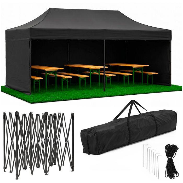 Folding Gazebo - SPRINGOS - GP0007 - 3x6 M - Black - Anti-corrosion Steel