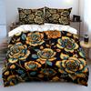 Golden Blooms In Twilight Bedding Sets Duvet Covers Pillowcases(1* Duvet Cover 2* Pillowcases Without Duvet Insert)