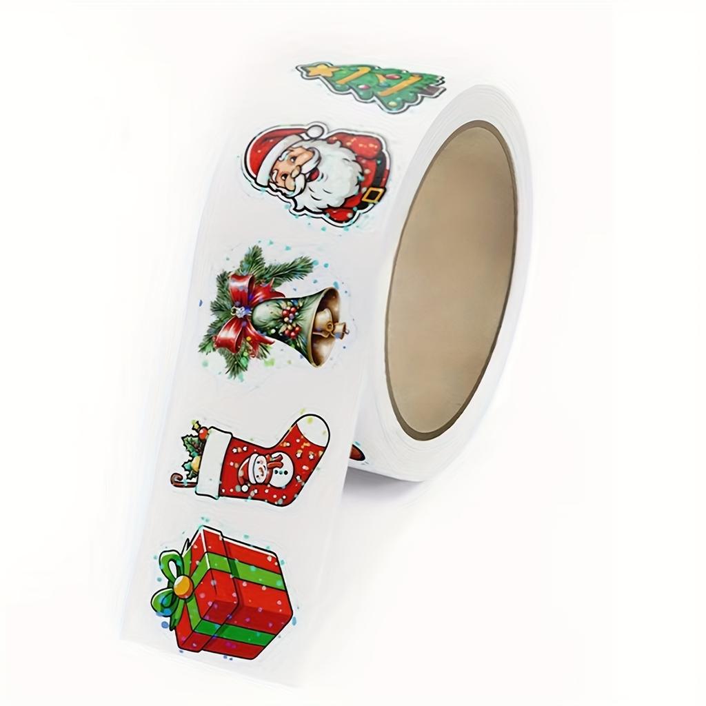 500pcs Christmas Stickers Roll - Santa, Gingerbread, Trees, Gifts - Waterproof - for Gift Wrapping, Cards, Party Decorations