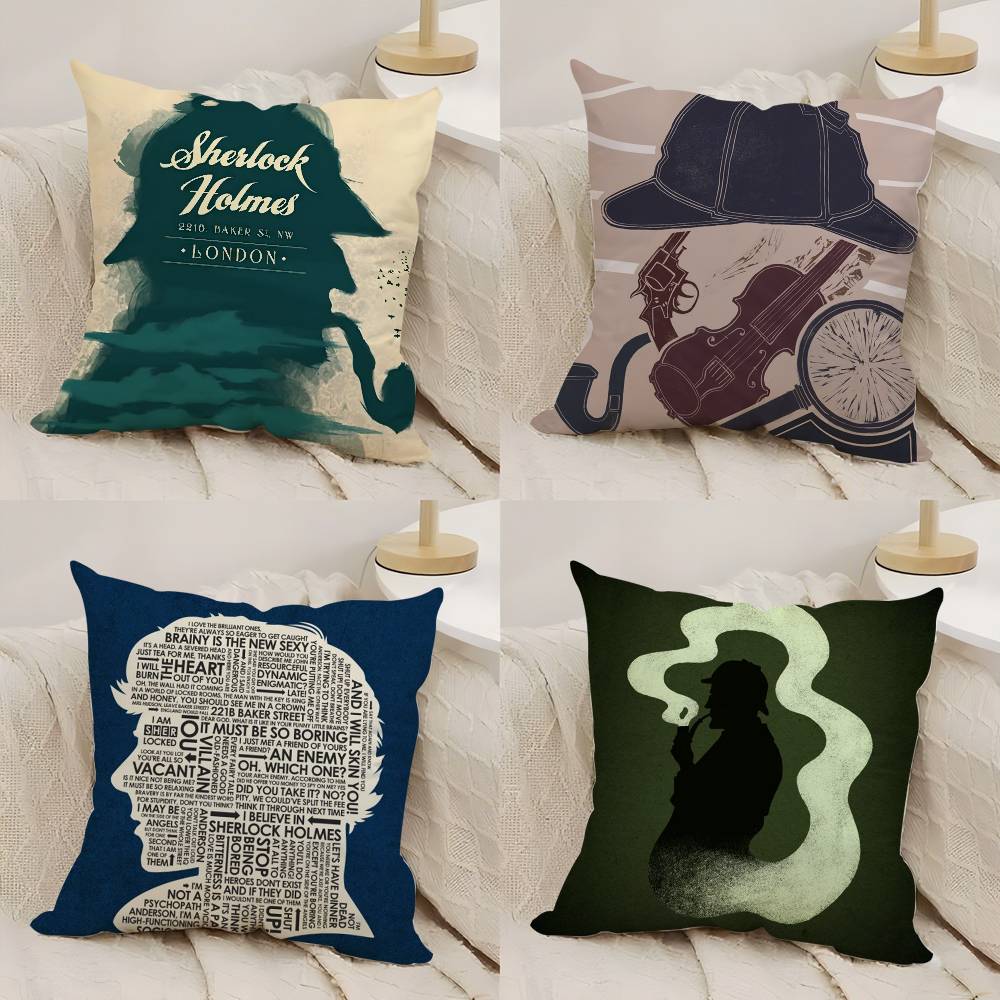 S-Sherlock H-Holmes Pillow Case Office Sofa Dorm Chair Back Short Plush Double-Sided Printing Home Cushion Cover