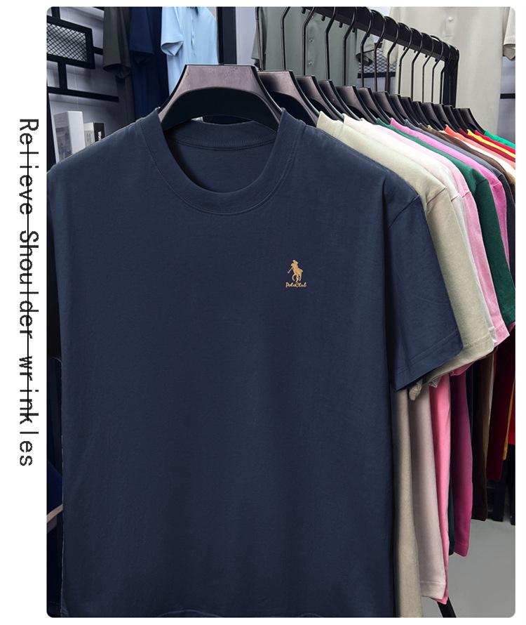 Paul Men's 100% Cotton Crew Neck Embroidered Summer T-Shirt - Sweat-Absorbent, Breathable, Casual Short Sleeve for Middle-Aged Men