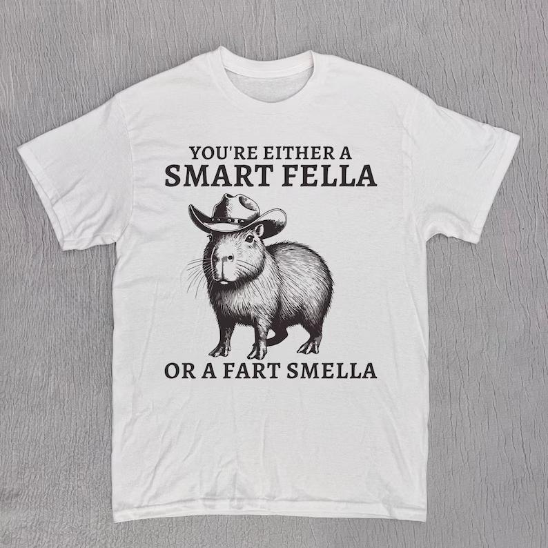 Streetwear Funny Retro Smart Fella Capybara 90s Women T Shirt Casual Tee Men Cotton Oversized Short Sleeve Loose Trendy Vintage