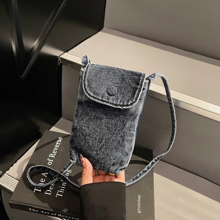 Retro washed denim mobile phone bag casual messenger bag