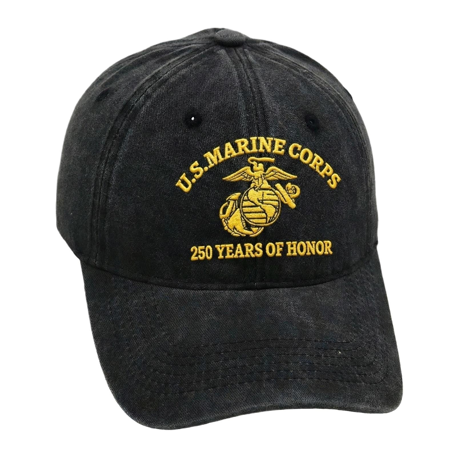 

Embroidered Baseball Cap with US Marine Corps 250 Years of Honor Print Adjustable Cotton Hat Classic Style Unisex Design One Size чёрный