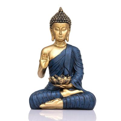 Sitting Buddha Statue Showpiece Idol Home Decor Items for Living Room and Gifts (Blue Golden)