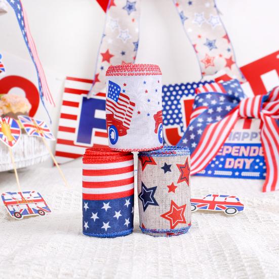 Κορδέλα 1/3 Roll American Flag Διπλής Όψης Αστέρι Ριγέ Ενσύρματη Κορδέλα Πακέτο Κόκκινη 4η Ιουλίου Ημέρα της ανεξαρτησίας Μπλε Λευκή Κορδέλα DIY Craft