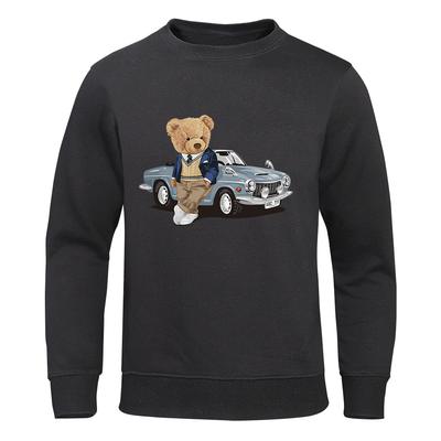 Teddy Bear Beside The Car Hoody Mens Casual Warm Fleece Sweatshirt Fit Autumn Hooded Fashion Big Size Women Tracksuit