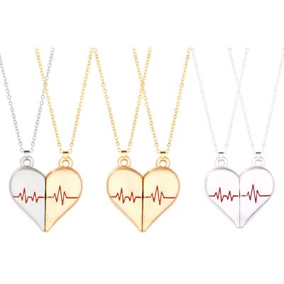 2Pcs Alloy Mens Womens Couple Necklace Magnetic Pendant Love Heart Matching Necklace for Women Men