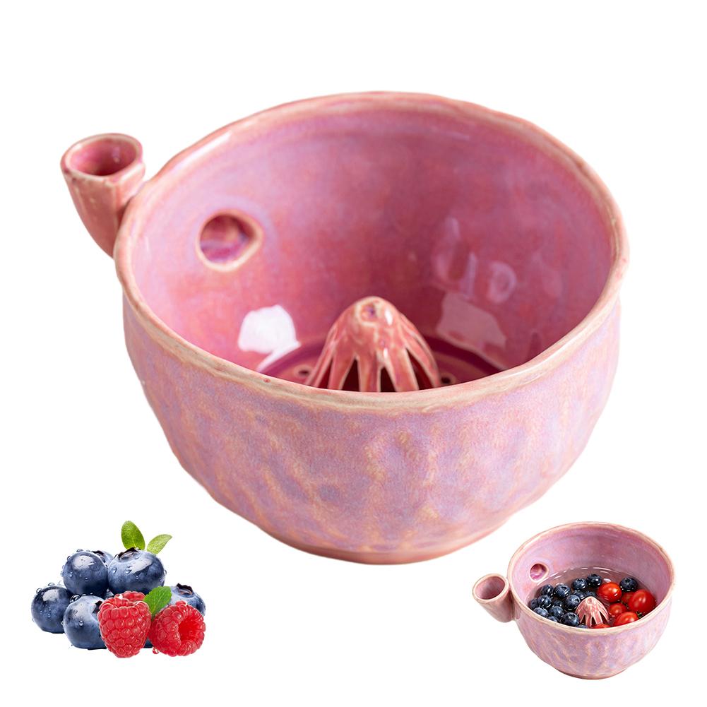 Ceramic Berry Rinse Bowl with Drainage Fruit Washer Spinner 360° Rotating Kitchen Cleaning Berries Vegetable Washer Spinner