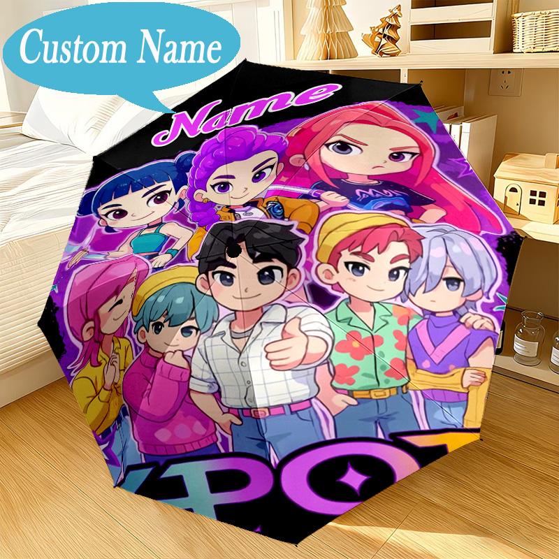 Custom Name Umbrella Music Stars KPop Demon Umbrella 8-Frame for Travel, Camping, Casual Lightweight Portable, Essential for Family Gifts