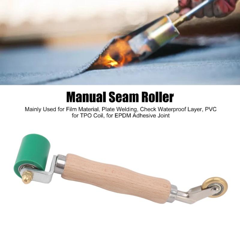 40mm Silikon-Nahtroller Doppelnutzung Messingrad Holzgriff Tapeten Glatte Nahtrolle Für PVC TPO Schweißen Grün