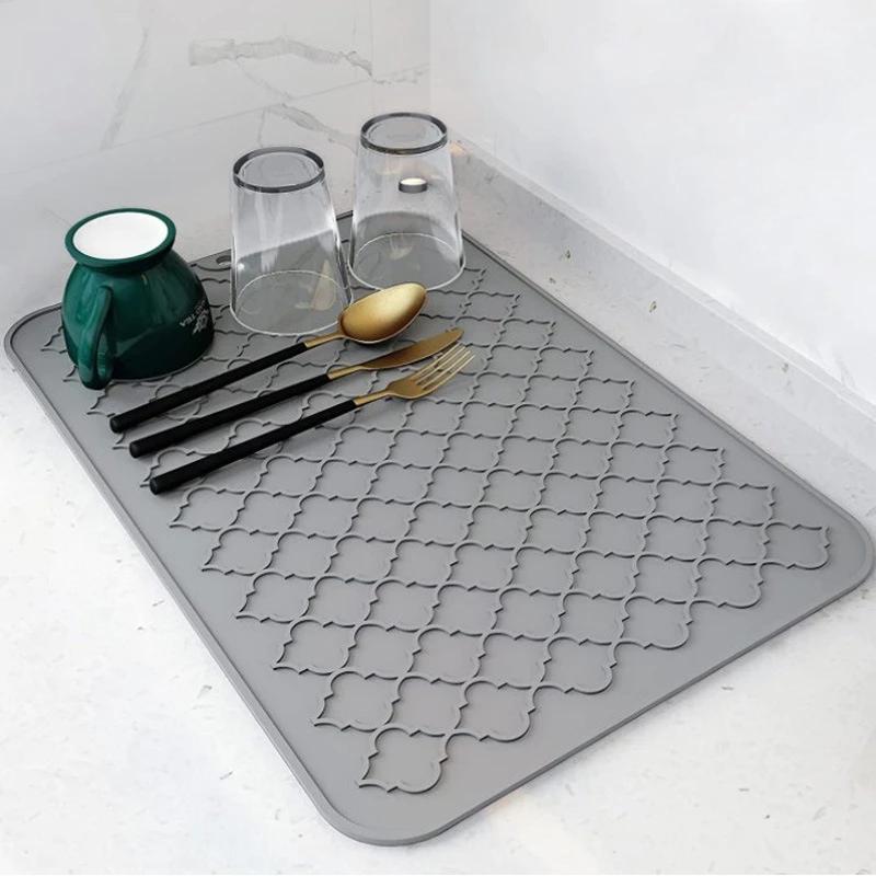 

Silicone Drain Pad Drying Mat Pots Dish Drain Mat For Kitchen Tableware Non-slip Mats Anti-scald Coaster Kitchen Utensils серый