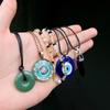 5 Stück Ethnischer Friedensschnallen Blauer Türkischer Glücksaugen Anhänger Choker Halskette für Frauen Vintage Stein Leder Wachsfaden Kette Schmuck