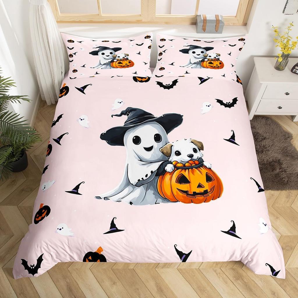 Comforter Halloween Bedding Set 3D Printed Ghost Skin-Friendly Single Twin King Size For Kids Halloween Decor
