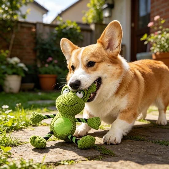 Pet Toy Cartoon Duck Frog Design Dog Chew Toy with Sound Feature Bite-Resistant Tug-of-War Interactive Teeth Grinding Dog Toy