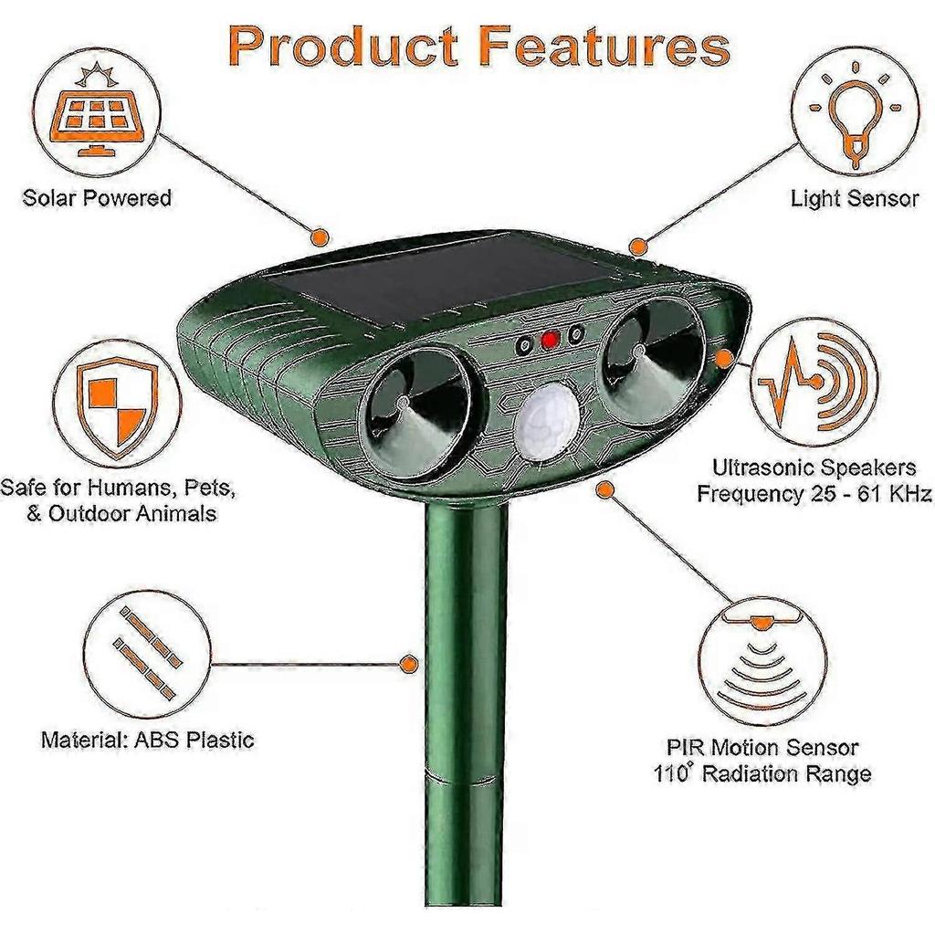 Ultrasonic Cat Repeller, Solar Powered Cat Repeller, Ultrasonic Rodent Repellent With Motion Sensor, Waterproof Outdoor Cat Repeller For Ant SZRH A-G