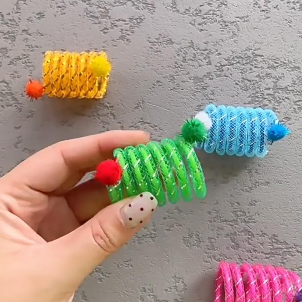 10pcs Colorful Spring Cat Toy Chew Resistant Elastic Wool Ball Spring Toys for Cats Tease Pet Supplies