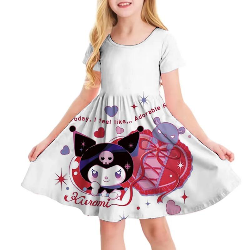 Hello Kitty Printed Children T Shirt Dresses Kuromi My Melody Girls Casual Dress Kids Cute Kitty