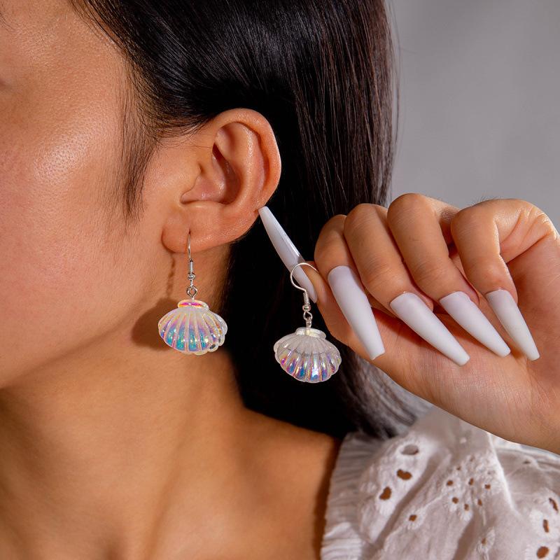 Simple color resin starfish scallop earrings cute color fish, ocean series earrings earrings women