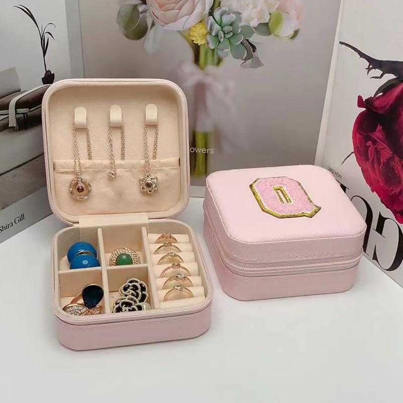 Mini Jewelry Storage Box Bridesmaid Gift Ideas Travel Jewelry Case Initial Letter with Name Birthday Party Box Mother's Day Gift