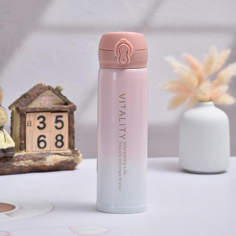 Ins Wind Gradual Change Color Stainless Steel Thermos Cup Creative Boys and Girls Bounce Cup Office Daily Drinking Straight Cup