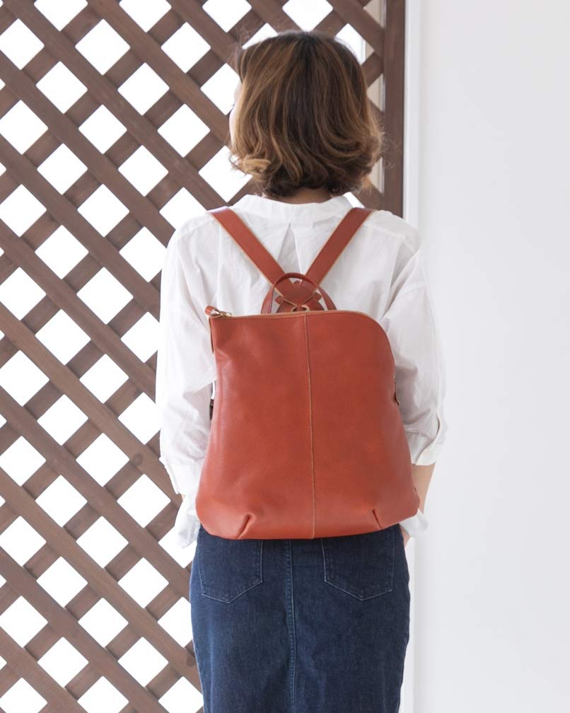 BAG since Imai Bag GENOVA Cowhide Mini Backpack Genuine Leather Made in Japan Zipper Rucksack Stylish [IMAI 1977] L-shaped (2670 Orange)