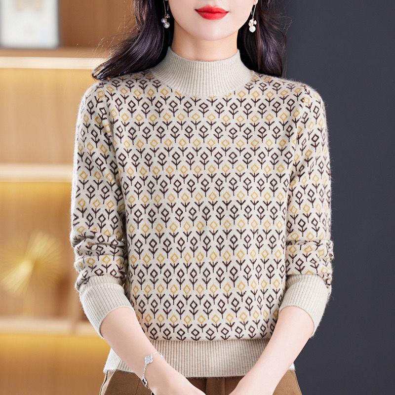 

Вязаный свитер, зимний полусвитер с высоким воротом, женский, свободный крой, внутренний слой, длинный рукав, базовый топ L