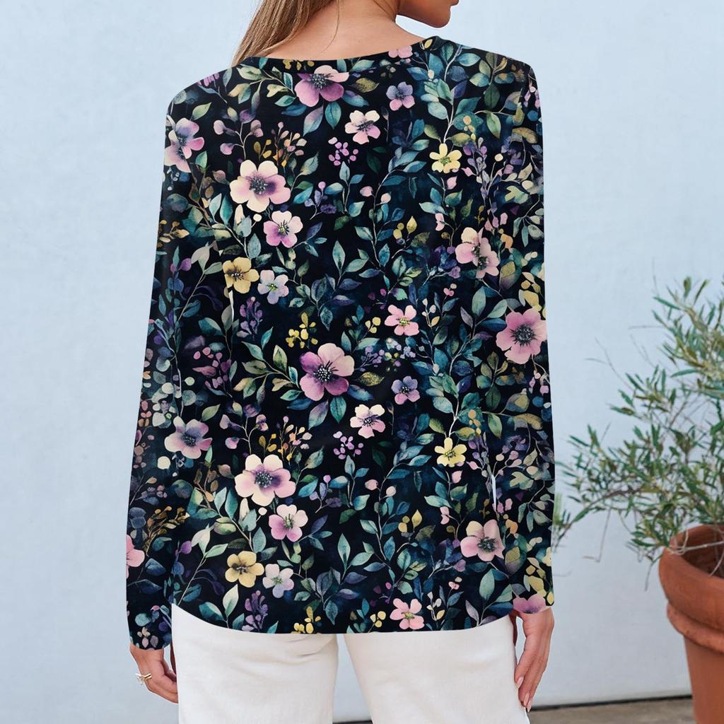 Dammode Casual Långärmad Tryck Rundhalsad Topp