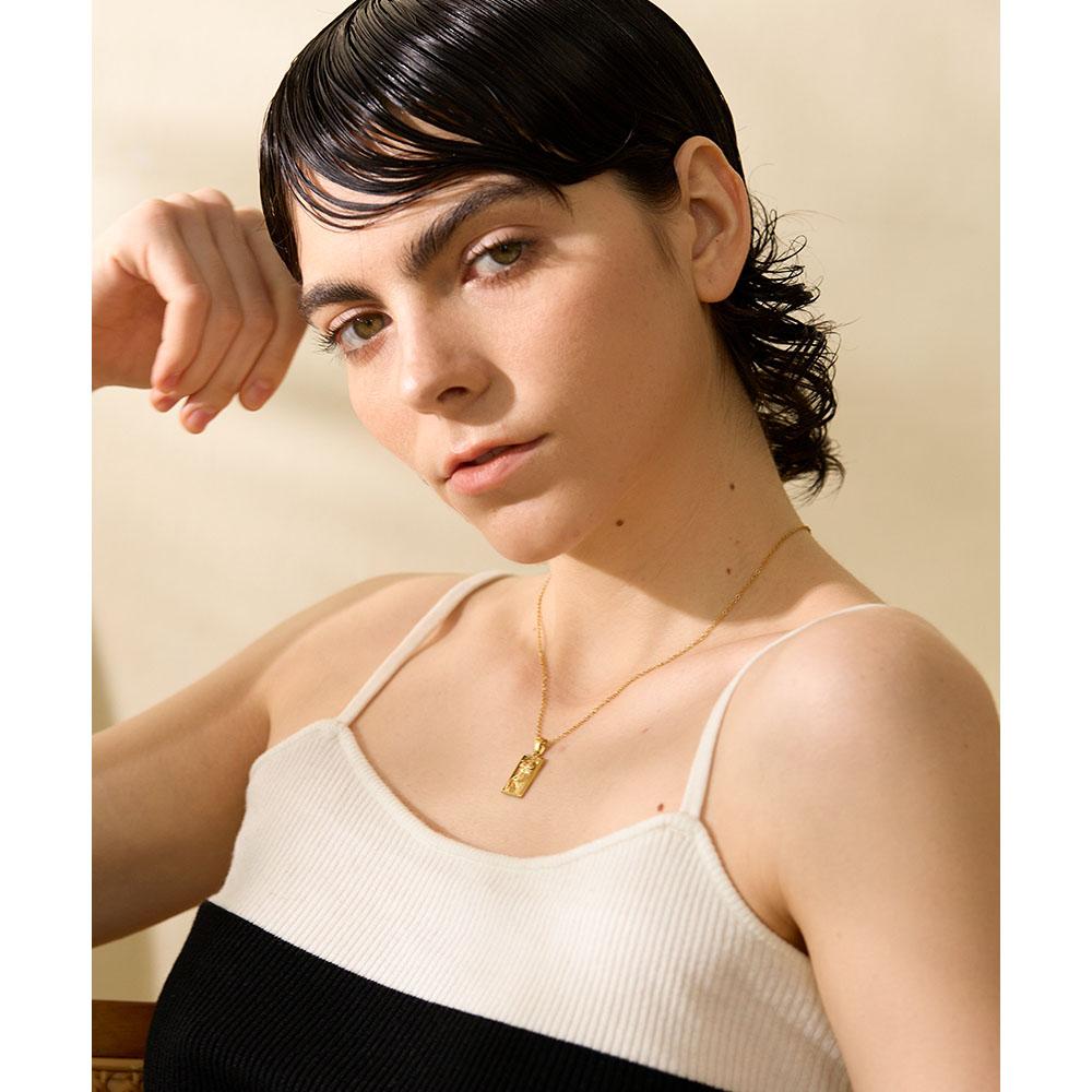 Yhpup Statement Body Square Pendant Stainless Steel Statement Necklace Gold Color Texture Metal Personalized Jewelry