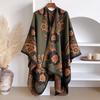Brand Fashion Women's Winter Cashmere Shawl - Bright Floral Oil Painting Printed Pashmina Thick Wrap, Poncho & Echarpe