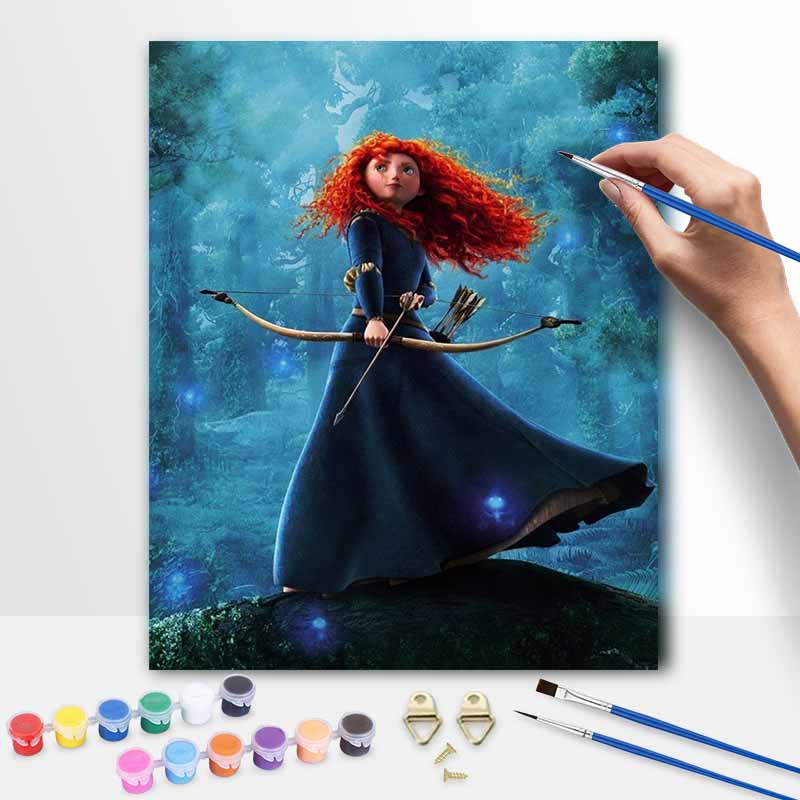 Disney Oil Painting DIY Digital Painting Brave Princess Merida Archer in Forest HandPainted Living Room Entryway Wall Decor.