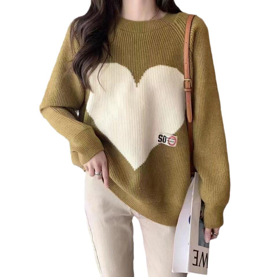 Autumn and Winter Love Knitted Sweater for Women Women's Japanese Style Simple Loose Sweater