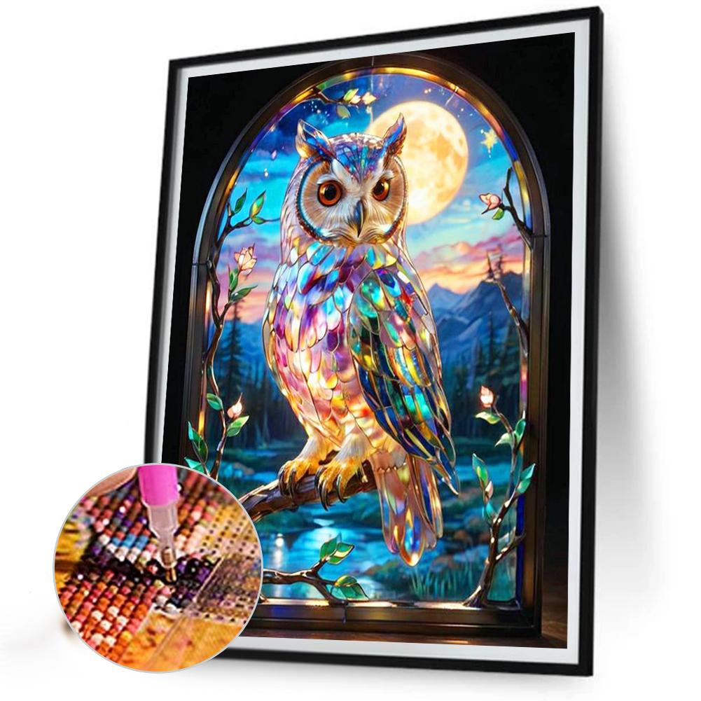 

5D-DIY-Vollrundbohrer-Buntglas-Diamantgemälde Eulendekoration Kunst 40 x 50 см D