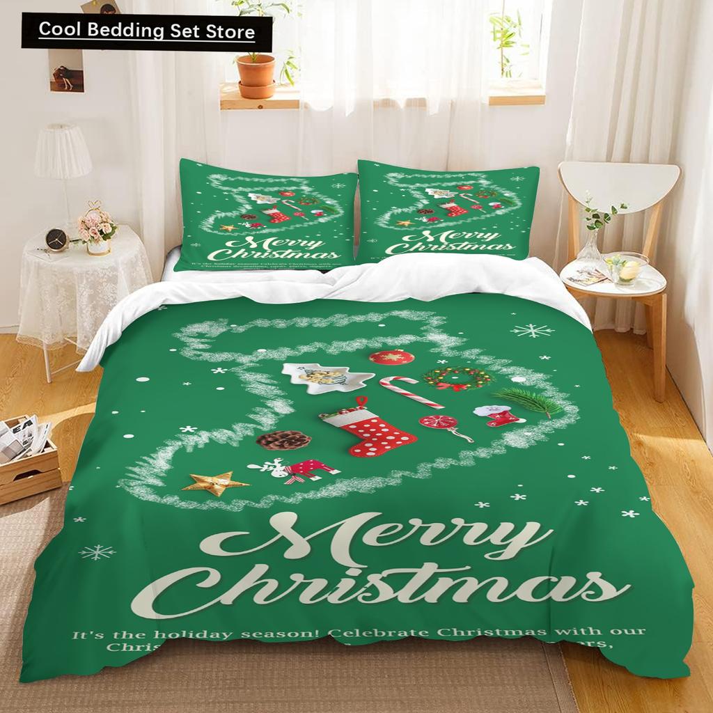 Duvet Cover Set,  Christmas Design Bedding Cover and Pillowcase 75*50cm, Cartoon Children's Bedding Set with Zipper Gift