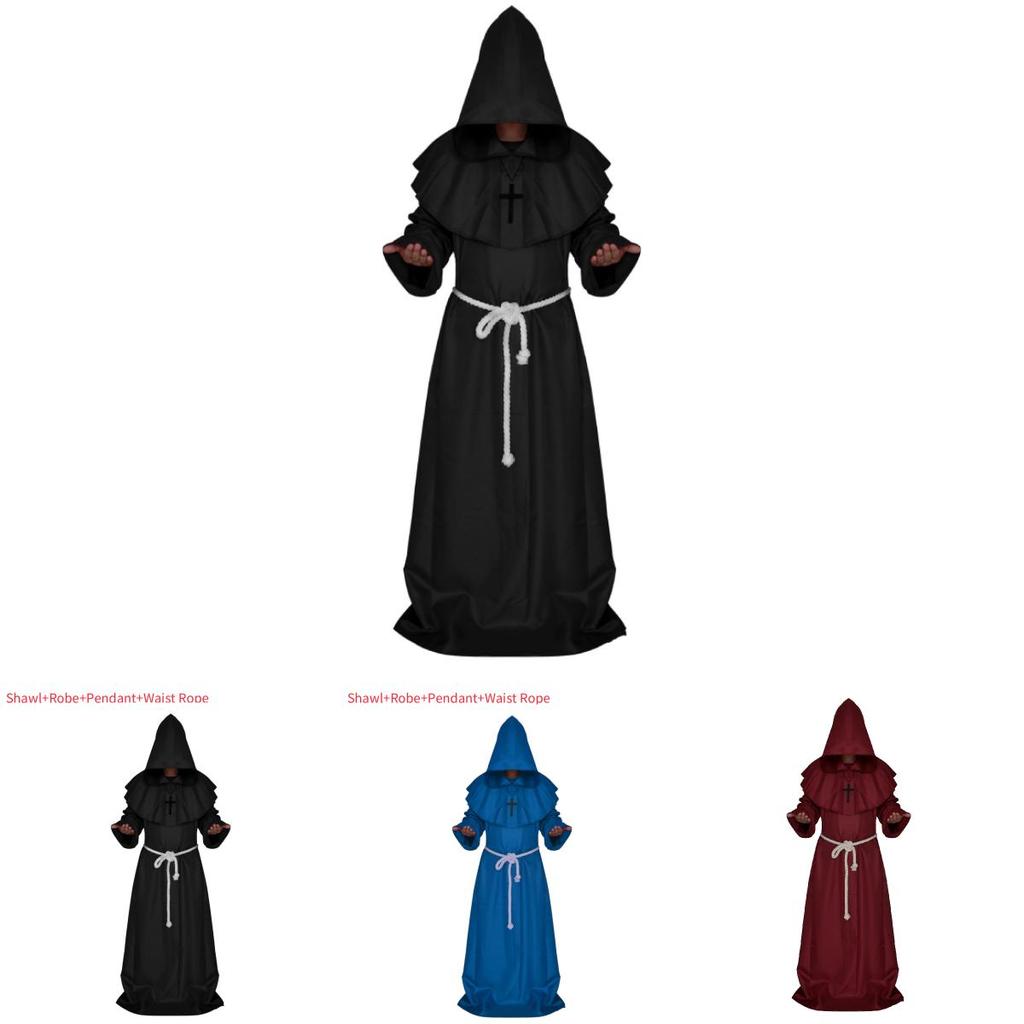 Halloween Medieval Monk Costume Wizard Priest Robe Shawl Set For Costume Parties And Themed Events