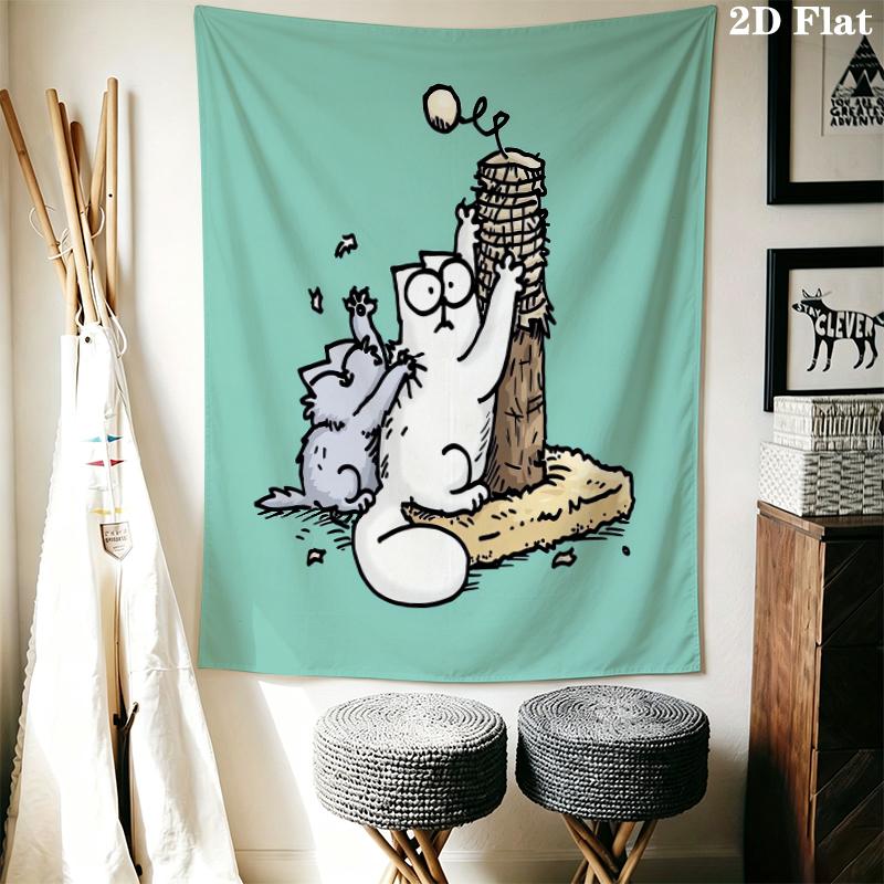 Simon‘s Cat Wall Tapestry Aesthetic Wall Hanging Printed Fabric Blanket Decorative Tapestries for Bedroom Living Room Home Decor