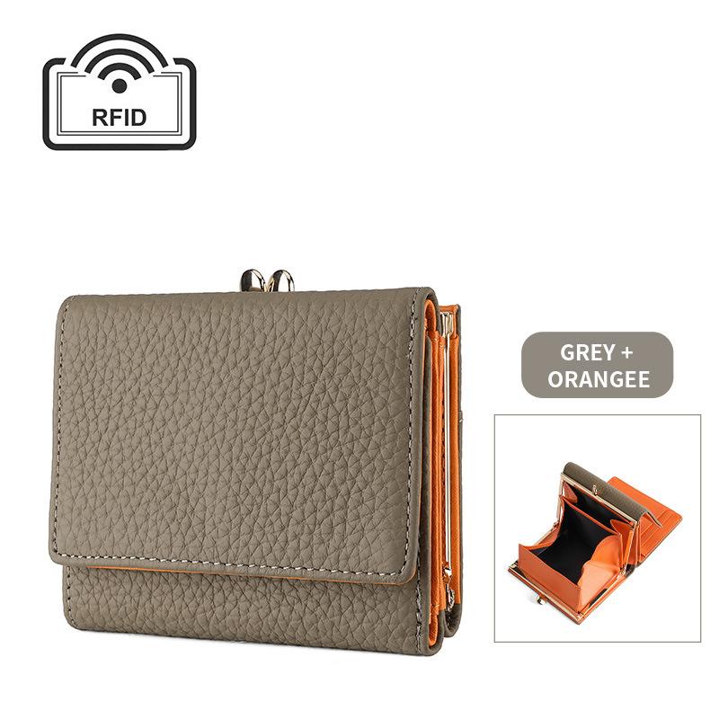 Women Kiss Lock Wallet Short Leather Kiss Clasp Metal Frame Coin Purse Small Card Holder Rfid Blocking Trifold Wallets for Women