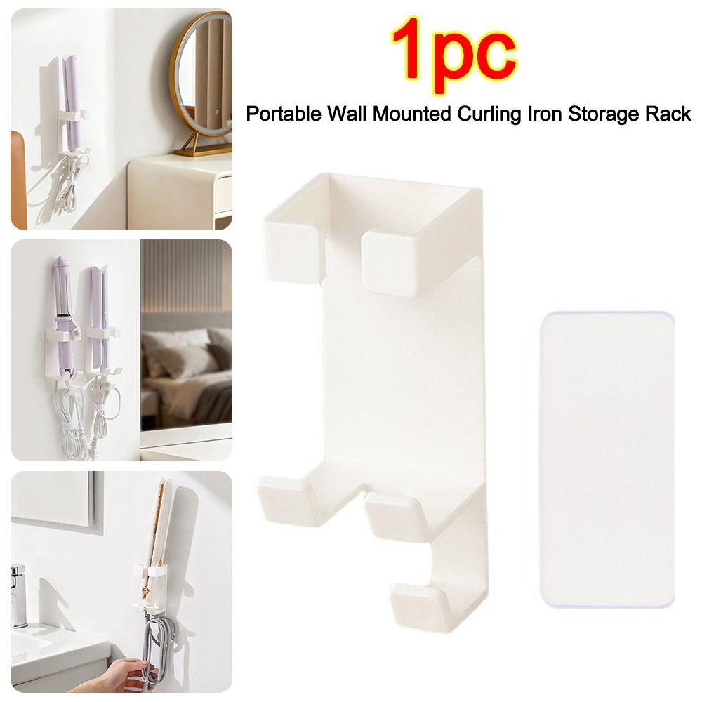 Wall Mounted Curling Iron Storage Rack Punch-Free with Hook Hair Dryer Organizer Space Saving Hair Curler Holder for Bathroom