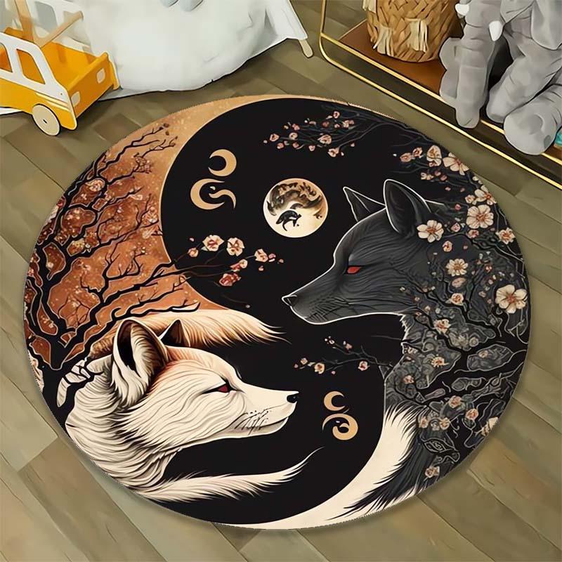 

Mystic Wolf Animal Round Area Rug Non Slip Floor Mat Aesthetic Room Decor Art Design Living Room Home Carpet Washable Diameter 60cm