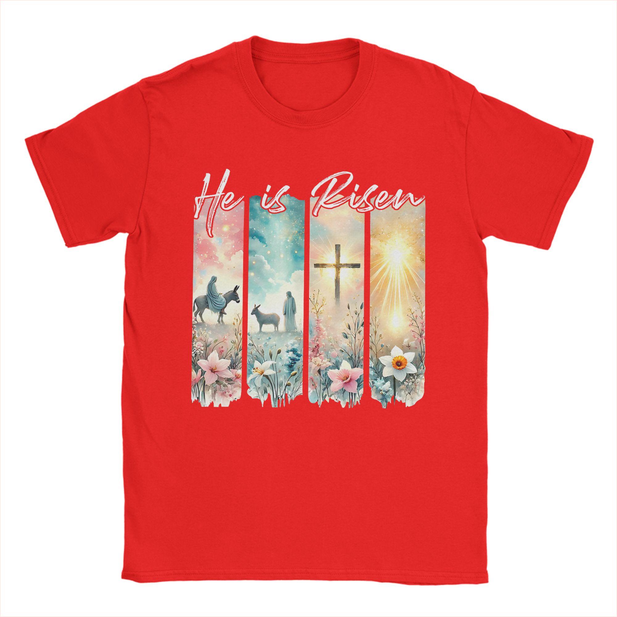 

He Is Risen Flowers Easter TShirts for Men Vintage 100 Cotton Tees O Neck Short Sleeve T Shirt Graphic Printed Clothes S