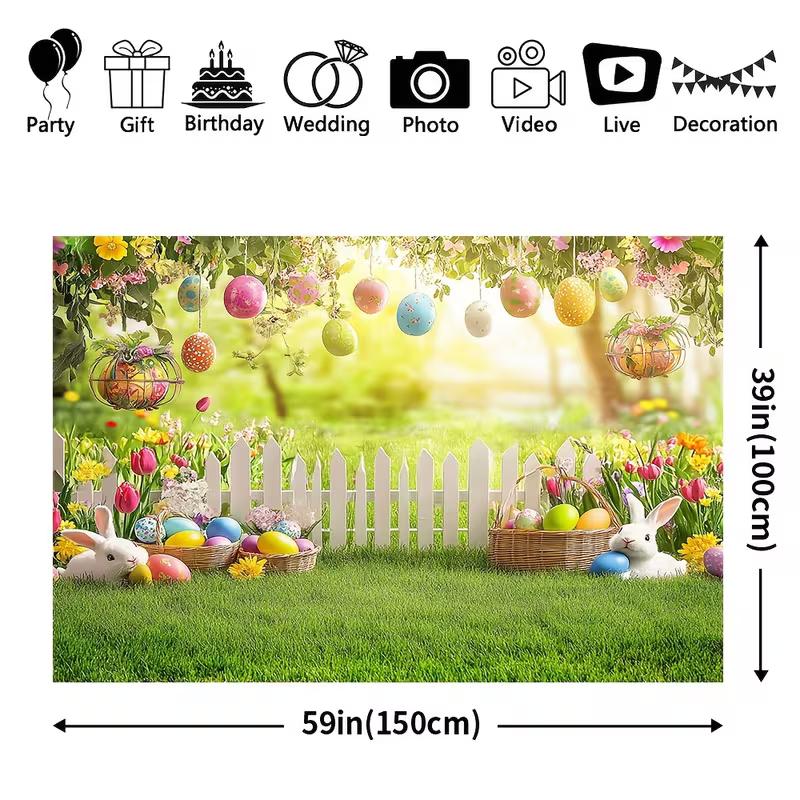 2D Easter Photo Booth Backdrop, Spring Garden with Bunnies & Floral Photography Background