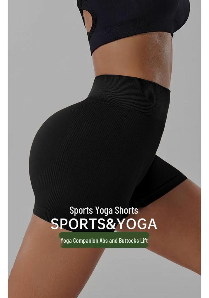 Women's Cross Waist Elastic Yoga Shorts with Peach Hip Design - Three-Quarter Length, Perfect for Running and Fitness