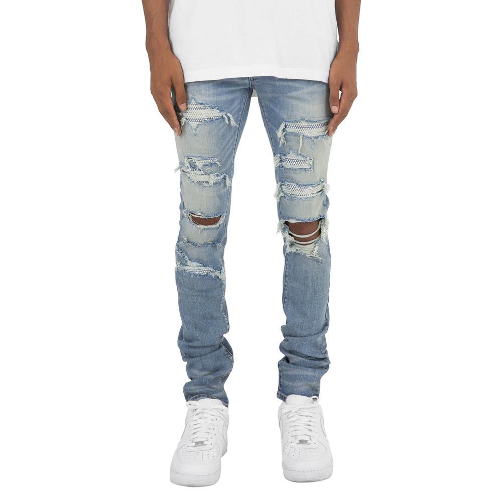 Style Hot Diamond Ripped Black Men's Jeans Personalized Slim Fit Elastic Men's Jeans