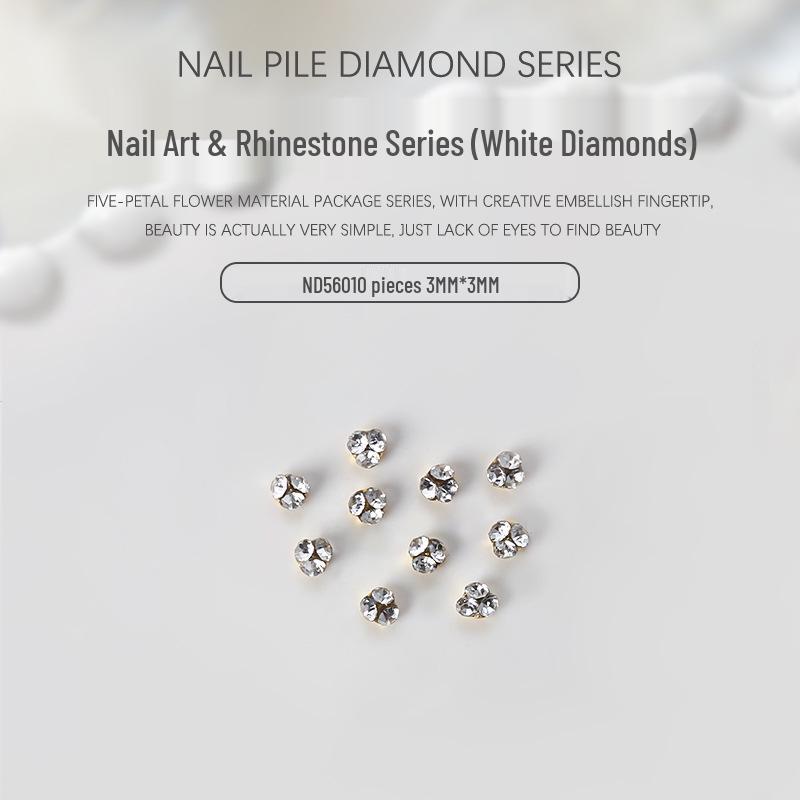

3D стразы для дизайна ногтей: Набор из 10 предметов, многогранные кристаллы и металл, белые круглые драгоценные камни