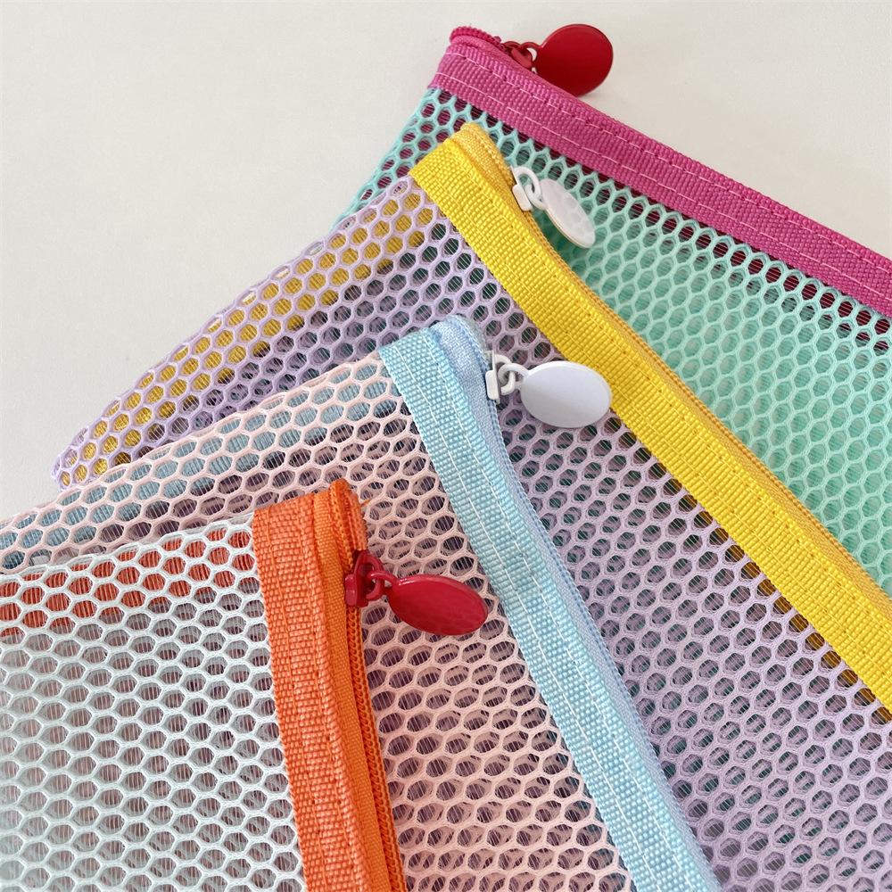 Simple Transparent Zipper Pencil Case Mesh Cosmetic Storage Bag Clear Stationery Bag Nylon Makeup Pouch Portable Travel Handbag